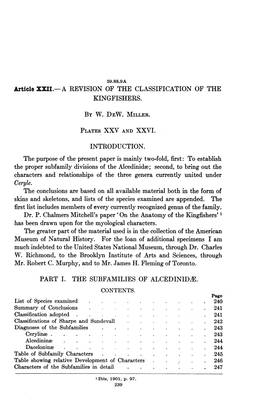 The Proper Subfamily Divisions of the Alcedinidae; Second, to Bring out the Characters and Relationships of the Three Genera Currently United Under Ceryle