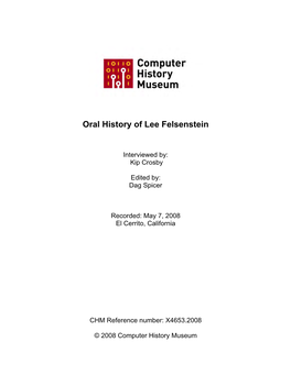 Oral History of Lee Felsenstein; 2008-05-07