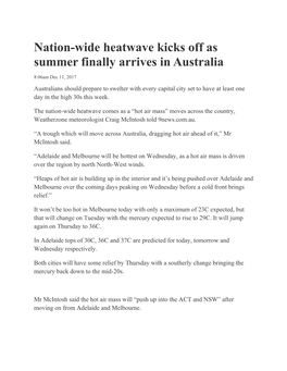 Nation-Wide Heatwave Kicks Off As Summer Finally Arrives in Australia