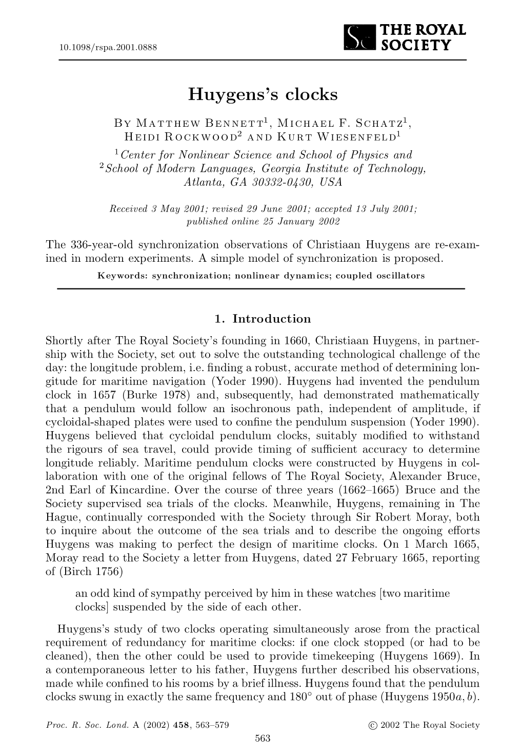 Huygens's Clocks