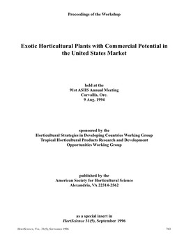 Exotic Horticultural Plants with Commercial Potential in the United States Market