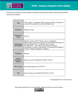 Title Flutes, Pipes, Or Bagpipes? Observations on the Terminology of Woodwind Instruments in Old and Middle Irish