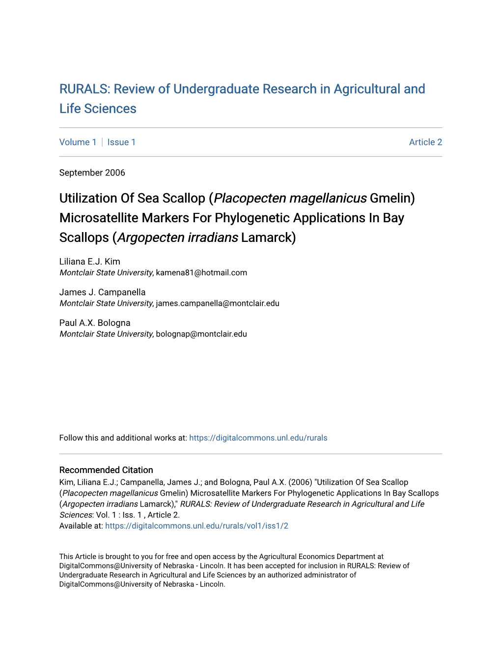 (&lt;I&gt;Placopecten Magellanicus&lt;/I&gt; Gmelin) Microsatellite Markers For