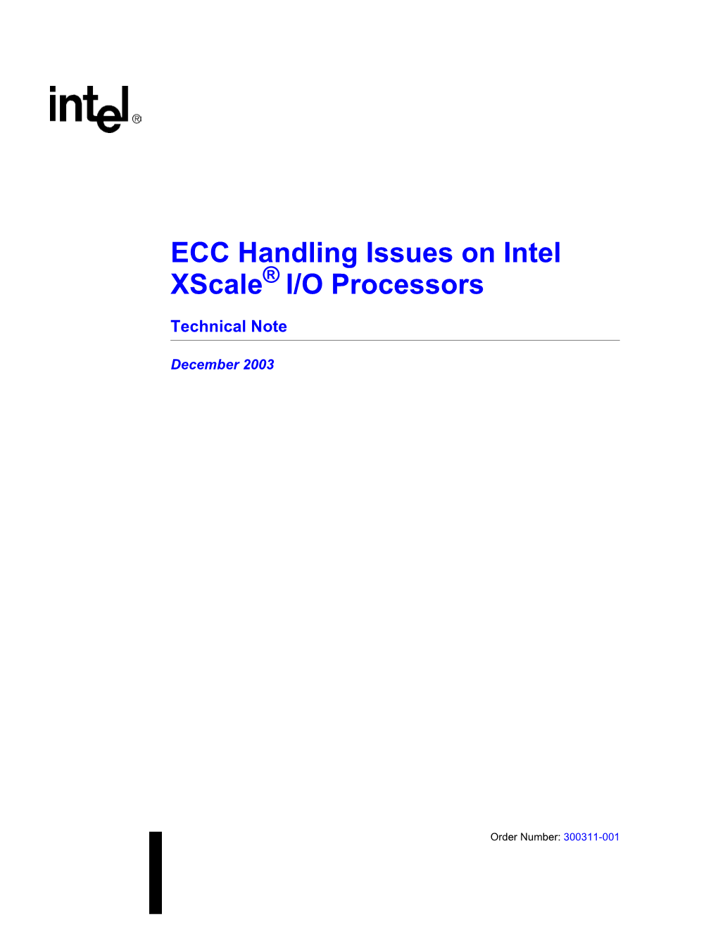 ECC Handling Issues on Intel Xscale® I/O Processors