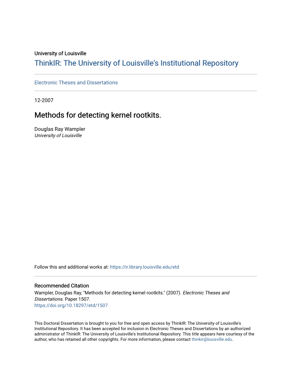 Methods for Detecting Kernel Rootkits