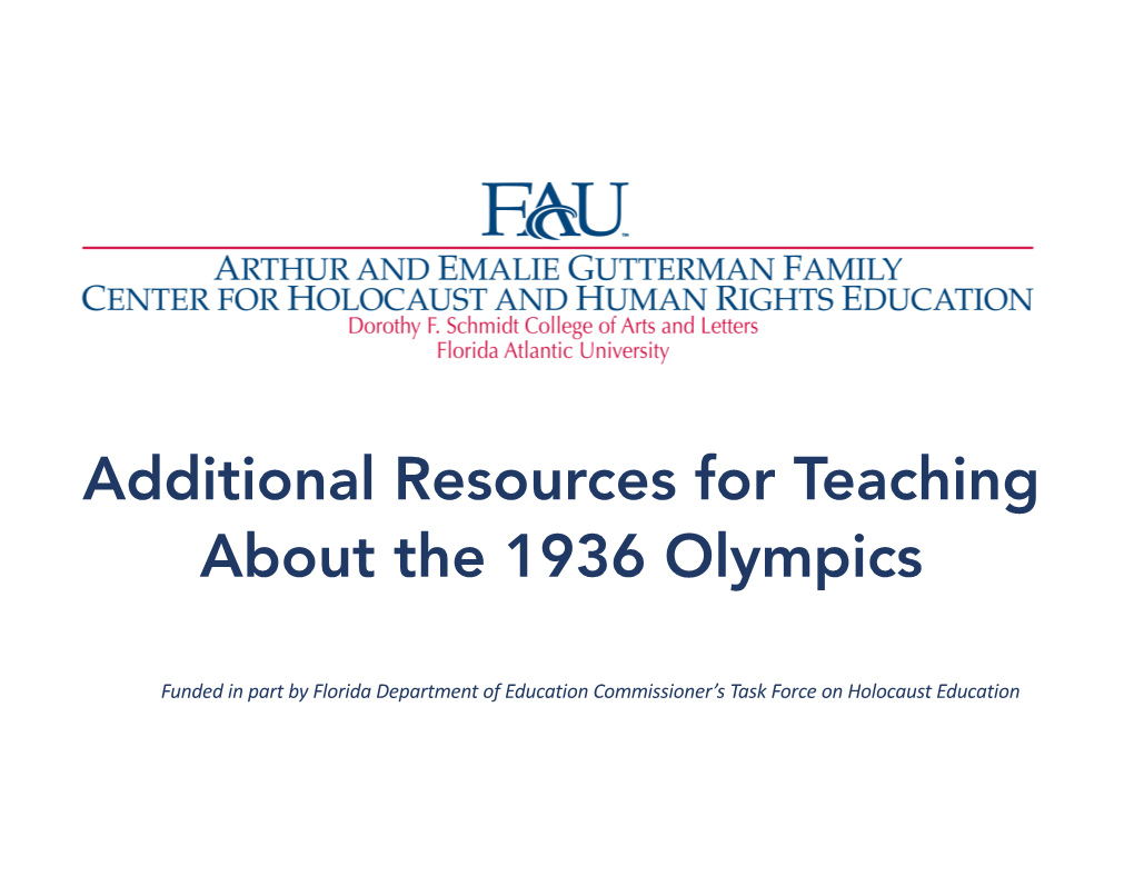 Additional Resources for Teaching About the 1936 Olympics