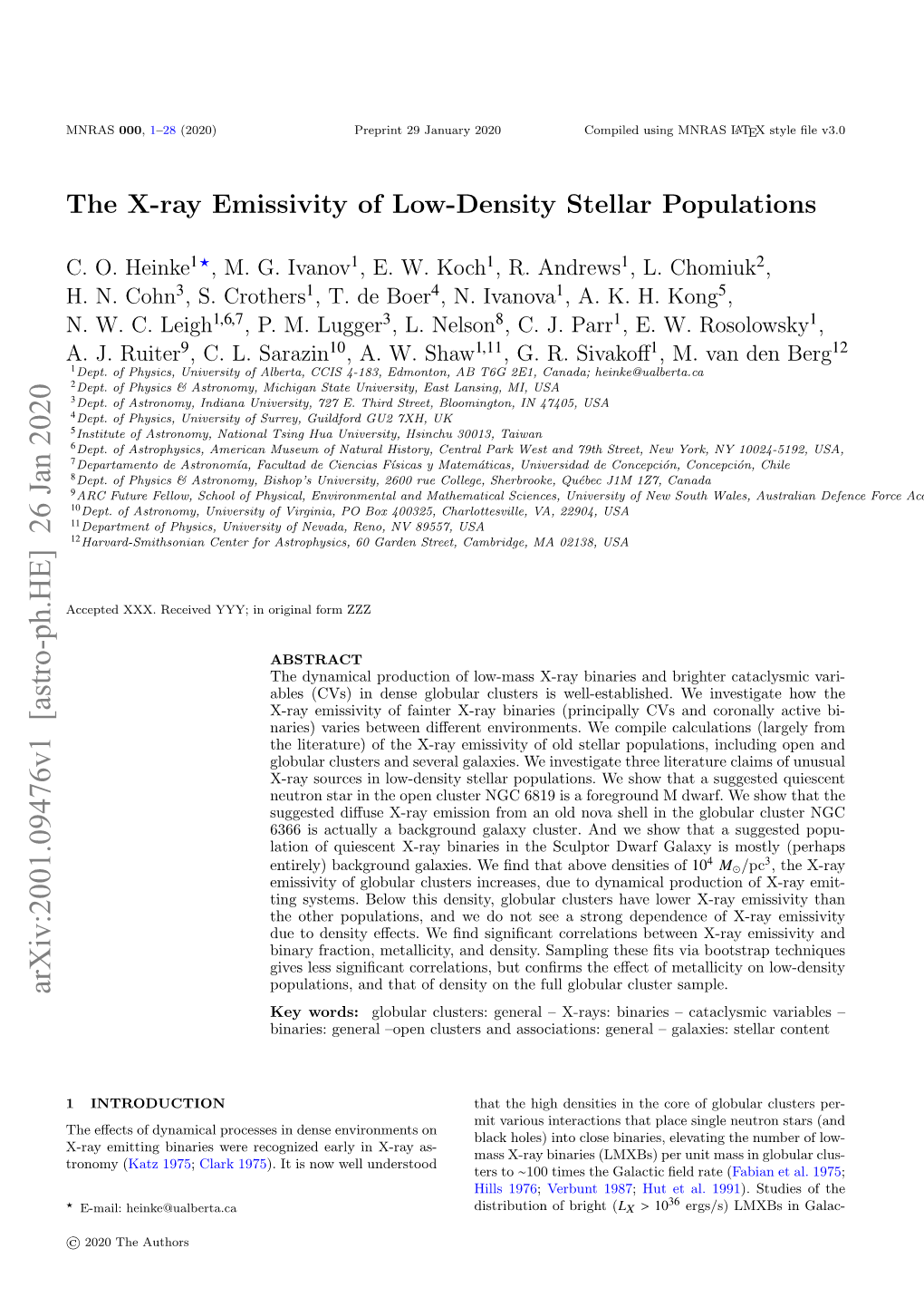 The X-Ray Emissivity of Low-Density Stellar Populations