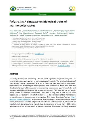 Polytraits: a Database on Biological Traits of Marine Polychaetes