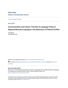 Communication and Culture: the Role of Language Policy on Regional Minority Languages in the Reduction of Political Conflict