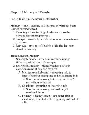 Chapter 10 Memory and Thought Sec 1