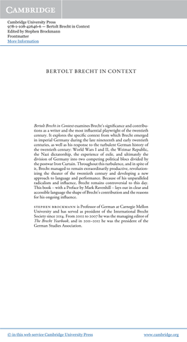 Bertolt Brecht in Context Edited by Stephen Brockmann Frontmatter More Information