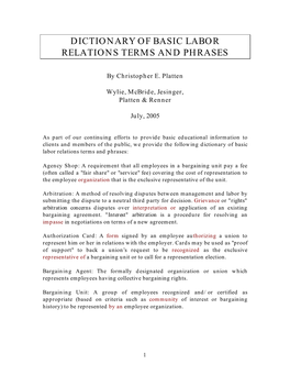 Dictionary of Basic Labor Relations Terms and Phrases