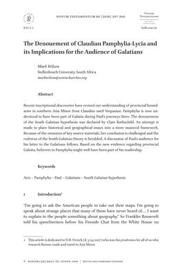 The Denouement of Claudian Pamphylia-Lycia and Its Implications for the Audience of Galatians
