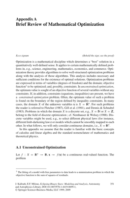 Appendix a Brief Review of Mathematical Optimization