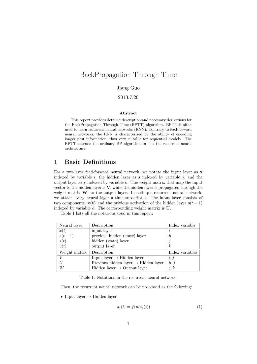 Backpropagation Through Time