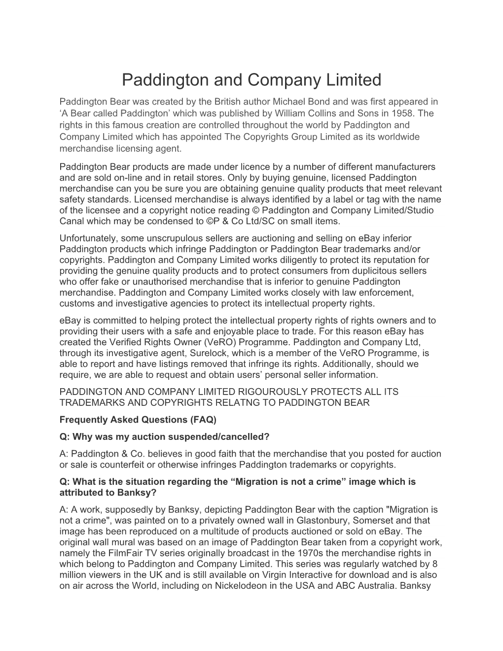 Paddington and Company Limited