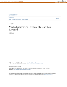 Martin Luther's the Freedom of a Christian Revisited