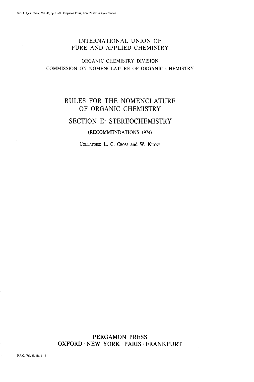 Rules for the Nomenclature of Organic Chemistry Section E: Stereochemistry