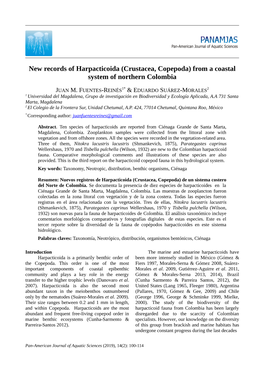 New Records of Harpacticoida (Crustacea, Copepoda) from a Coastal System of Northern Colombia