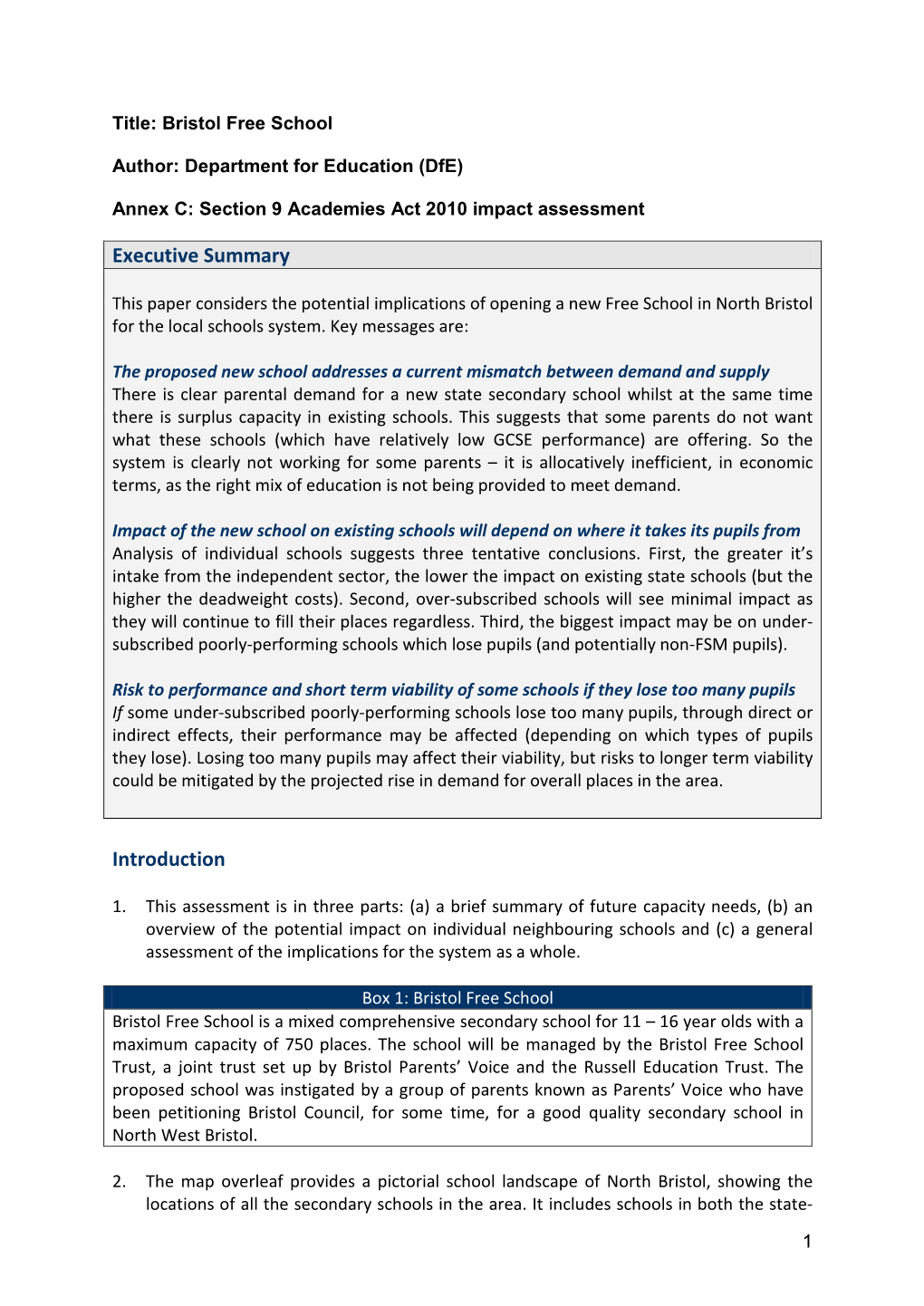 Wave 1 Impact Assessments