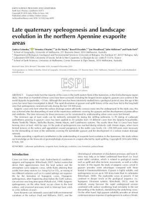 Late Quaternary Speleogenesis and Landscape Evolution in the Northern Apennine Evaporite Areas