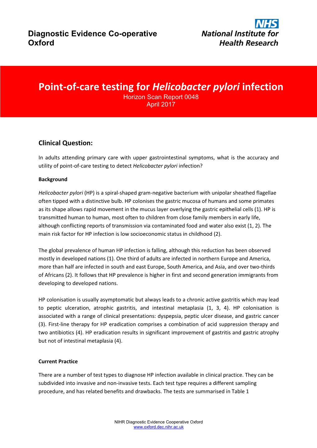 Point-Of-Care Testing for Helicobacter Pylori Infection