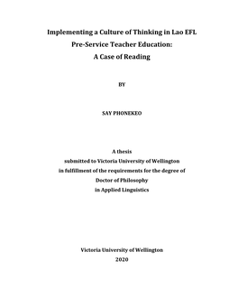 Implementing a Culture of Thinking in Lao EFL Pre-Service Teacher Education: a Case of Reading