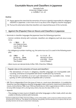 Countable Nouns and Classifiers in Japanese