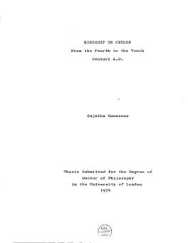 KINGSHIP in CEYLON from the Fourth to the Tenth Century A*D