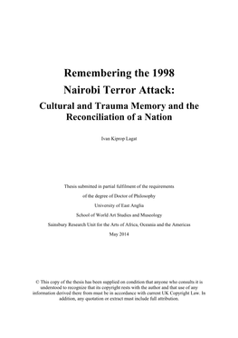 Remembering the 1998 Nairobi Terror Attack: Cultural and Trauma Memory and the Reconciliation of a Nation