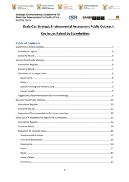 Shale Gas Strategic Environmental Assessment Public Outreach: Key Issues Raised by Stakeholders