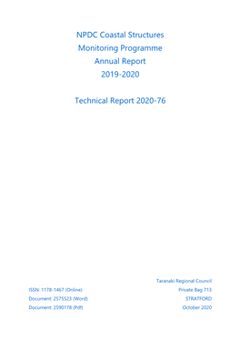 NPDC Coastal Structures Monitoring Programme Annual Report 2019-2020