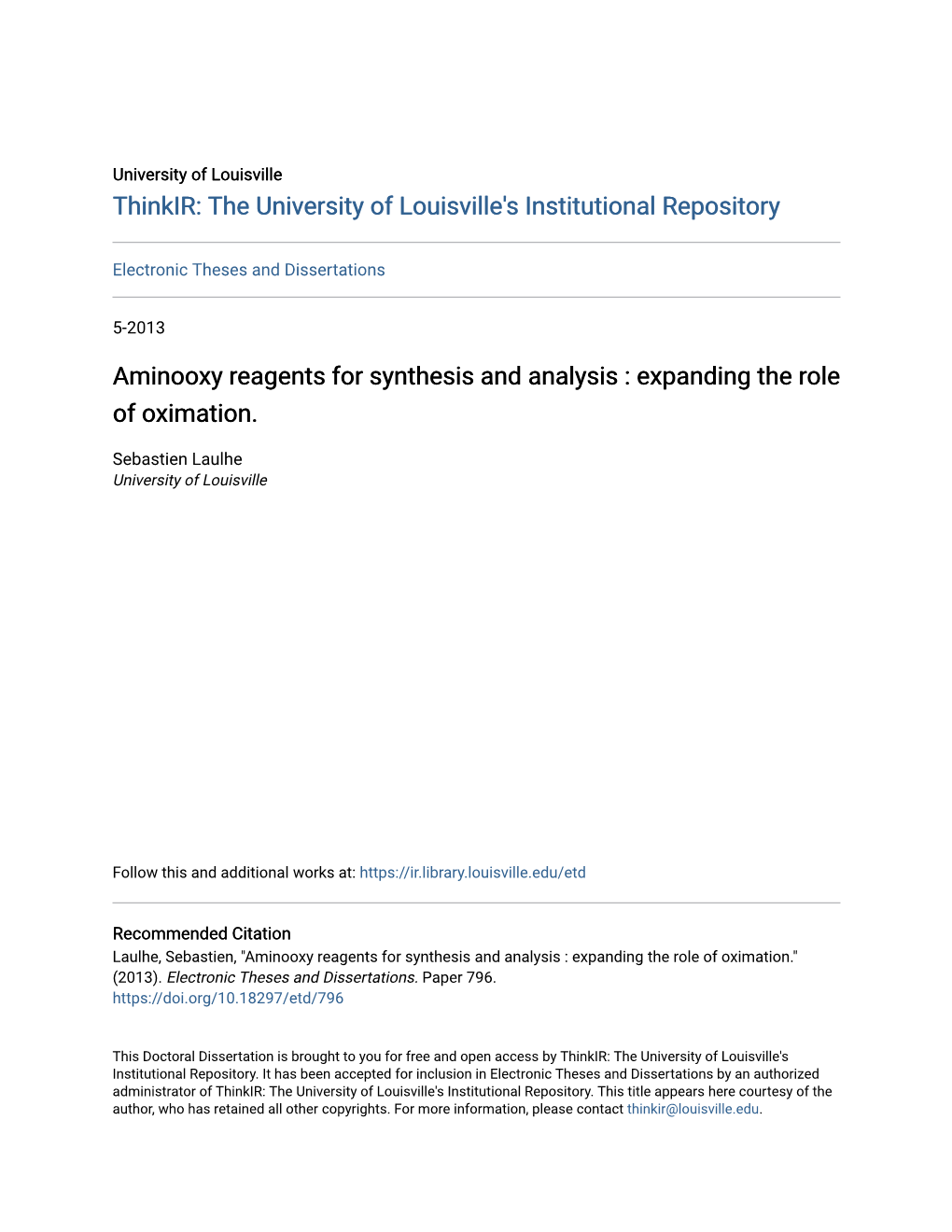 Aminooxy Reagents for Synthesis and Analysis : Expanding the Role of Oximation