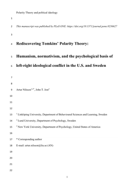 Rediscovering Tomkins' Polarity Theory: Humanism, Normativism, and the Psychological Basis of Left-Right Ideological Conflict