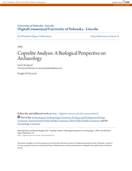 Coprolite Analysis: a Biological Perspective on Archaeology Karl J