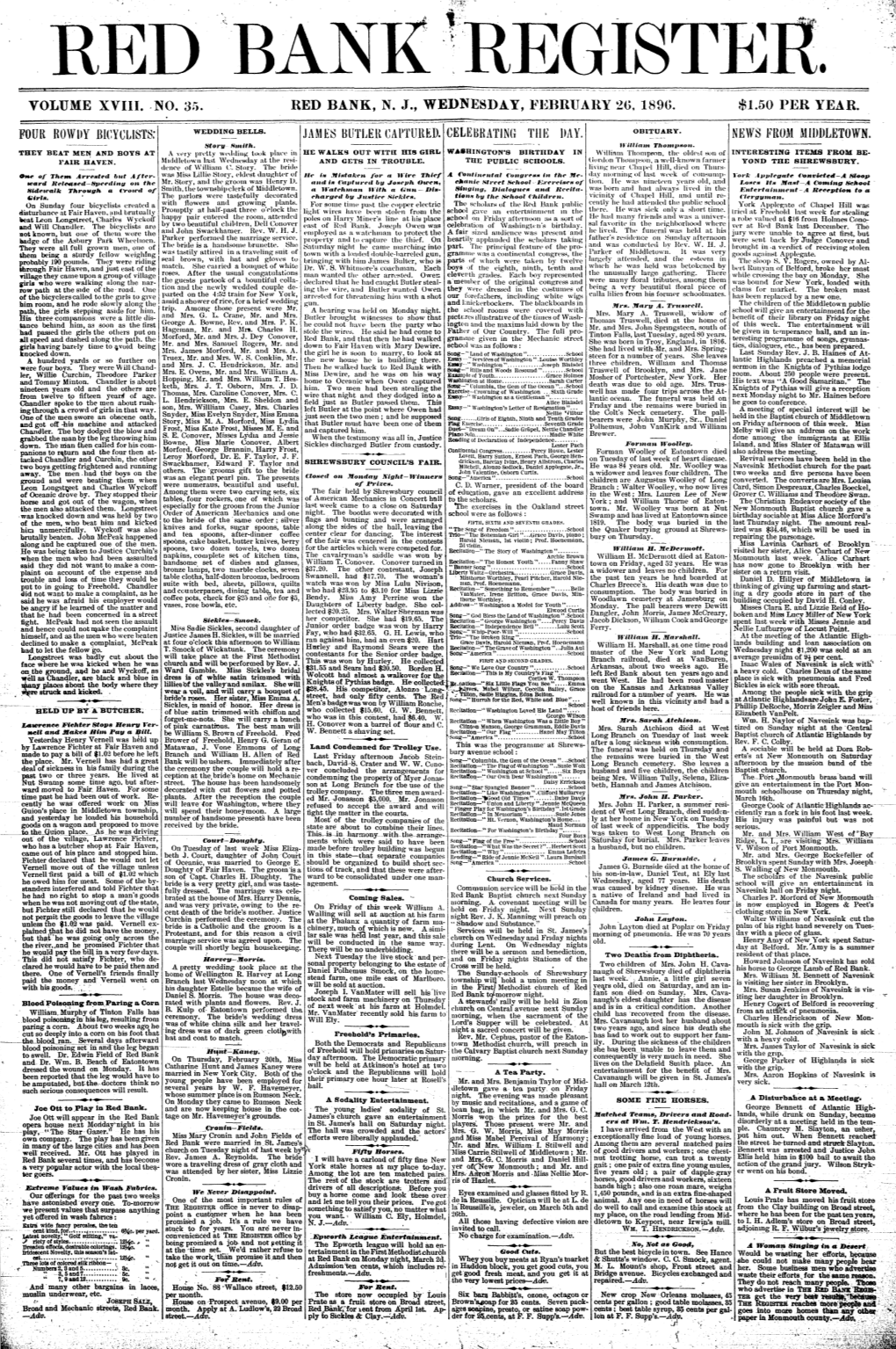 Wednesday, February 26, 1890. $1,50 Per Year, Four Rowdy