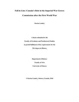 Canada's Role in the Imperial War Graves Commission After the First World