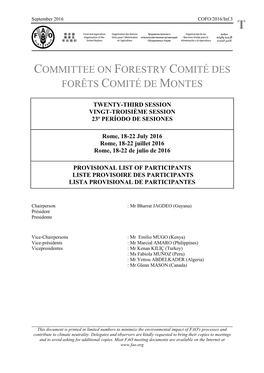 Committee on Forestry Comité Des Forêts Comité De Montes