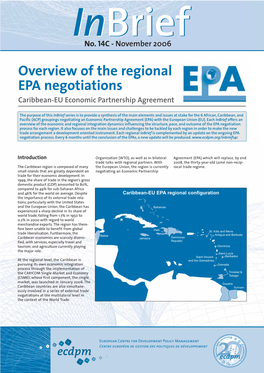 Overview of the Regional EPA Negotiations Caribbean-EU Economic Partnership Agreement