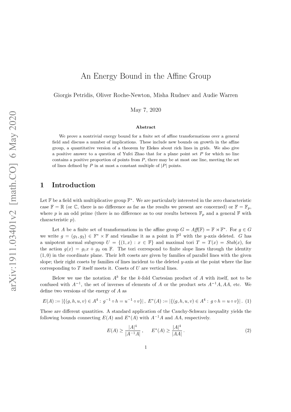 An Energy Bound in the Affine Group