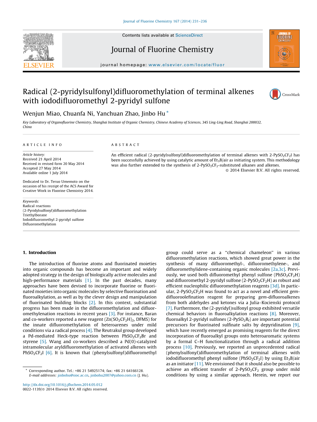 (2-Pyridylsulfonyl)Difluoromethylation of Terminal Alkenes With