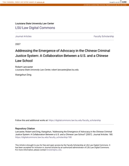 Addressing the Emergence of Advocacy in the Chinese Criminal Justice System: a Collaboration Between a U.S