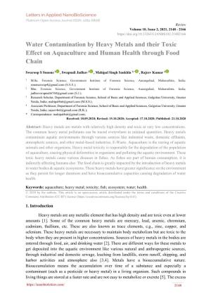 Water Contamination by Heavy Metals and Their Toxic Effect on Aquaculture and Human Health Through Food Chain