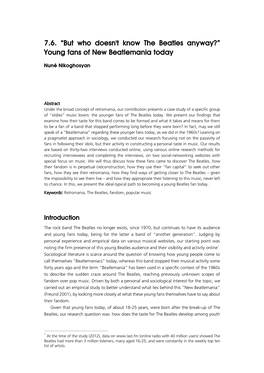 7.6. “But Who Doesn't Know the Beatles Anyway?” Young Fans of New Beatlemania Today