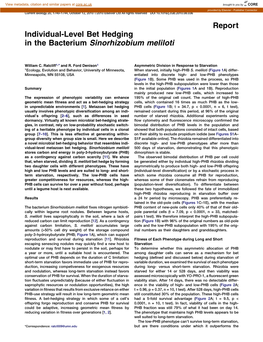 Individual-Level Bet Hedging in the Bacterium Sinorhizobium Meliloti