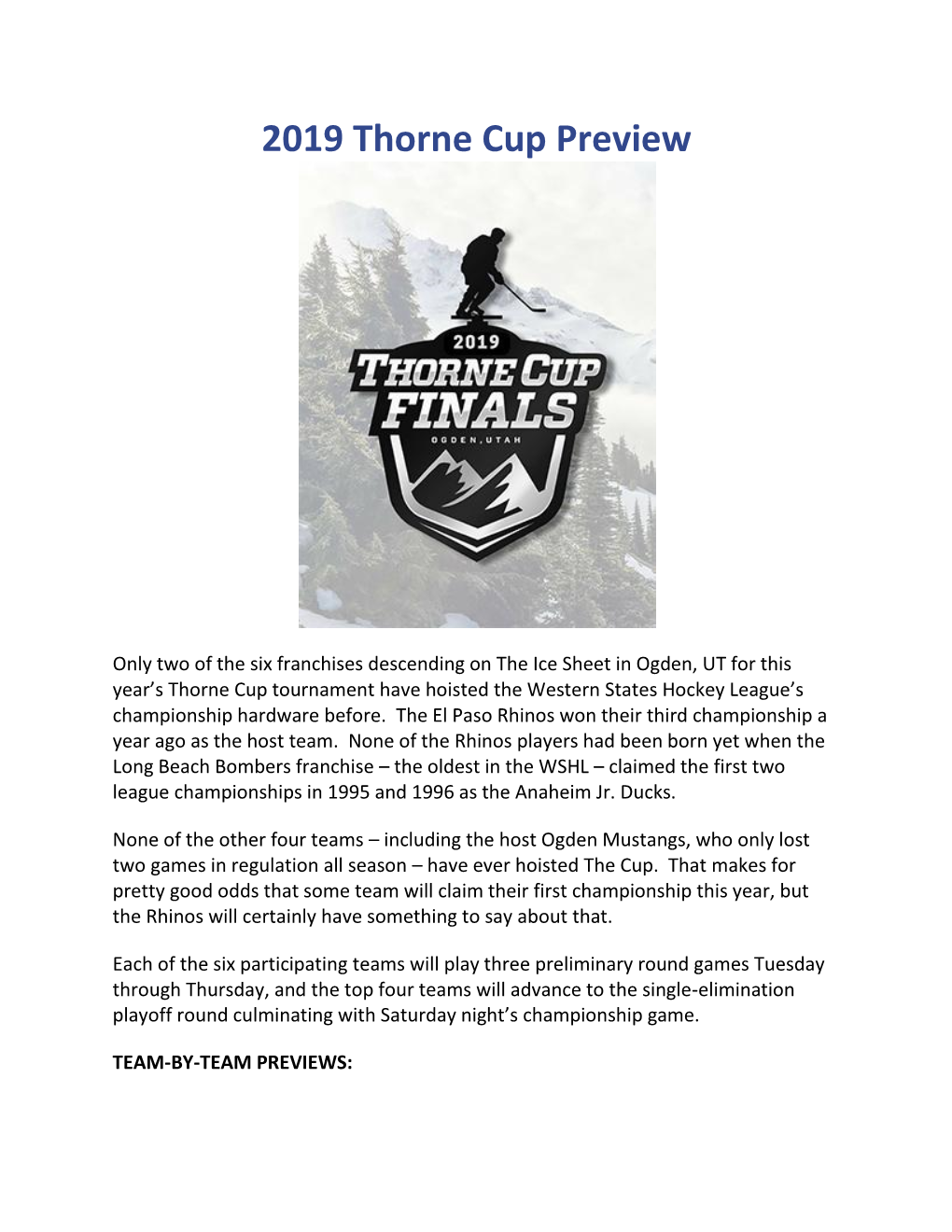 2019 Thorne Cup Preview