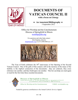DOCUMENTS of VATICAN COUNCIL II with a Focus on Liturgy