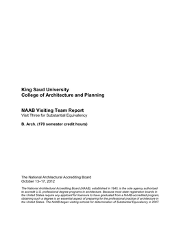 King Saud University College of Architecture and Planning NAAB