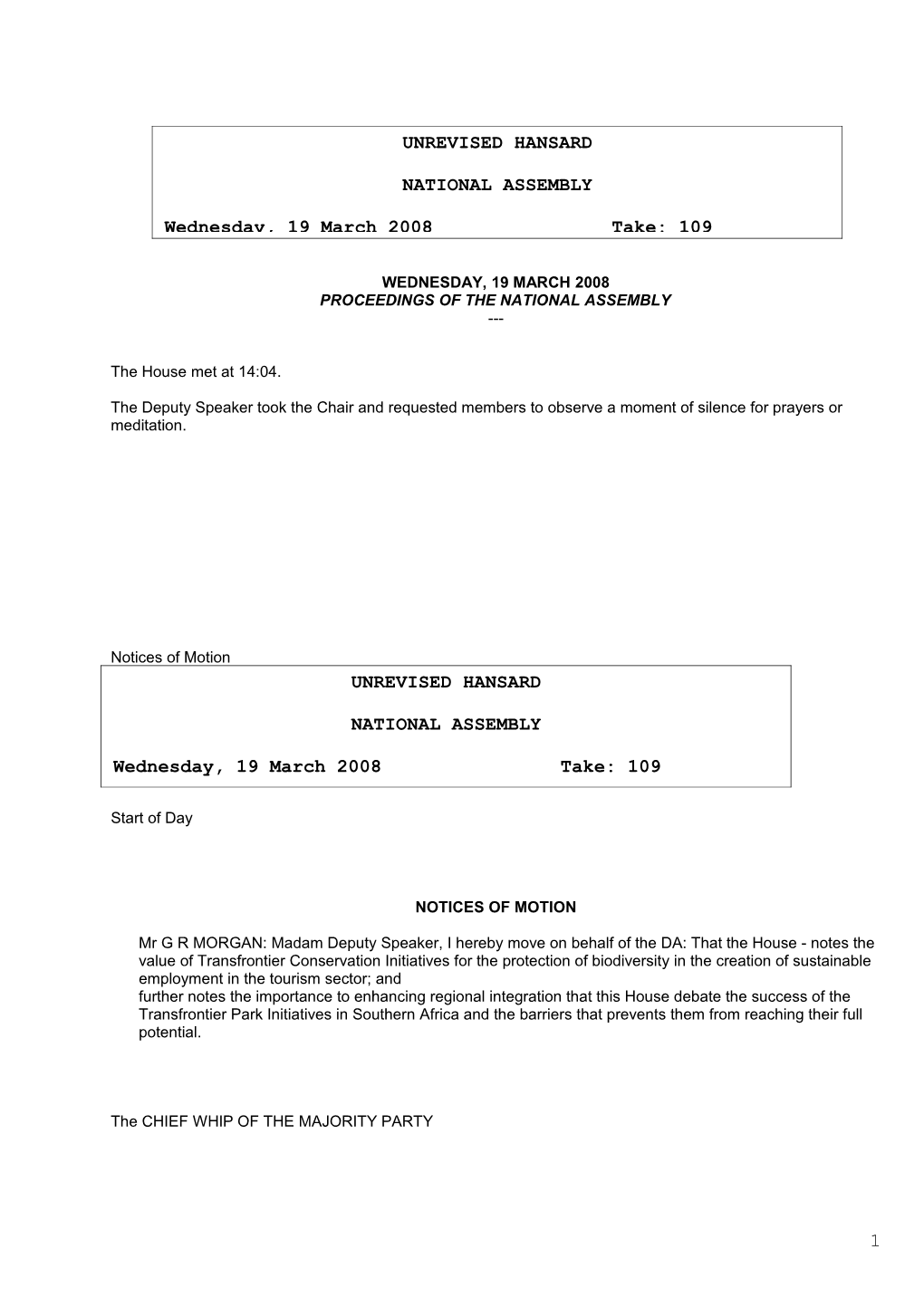 Proceedings of the National Assembly