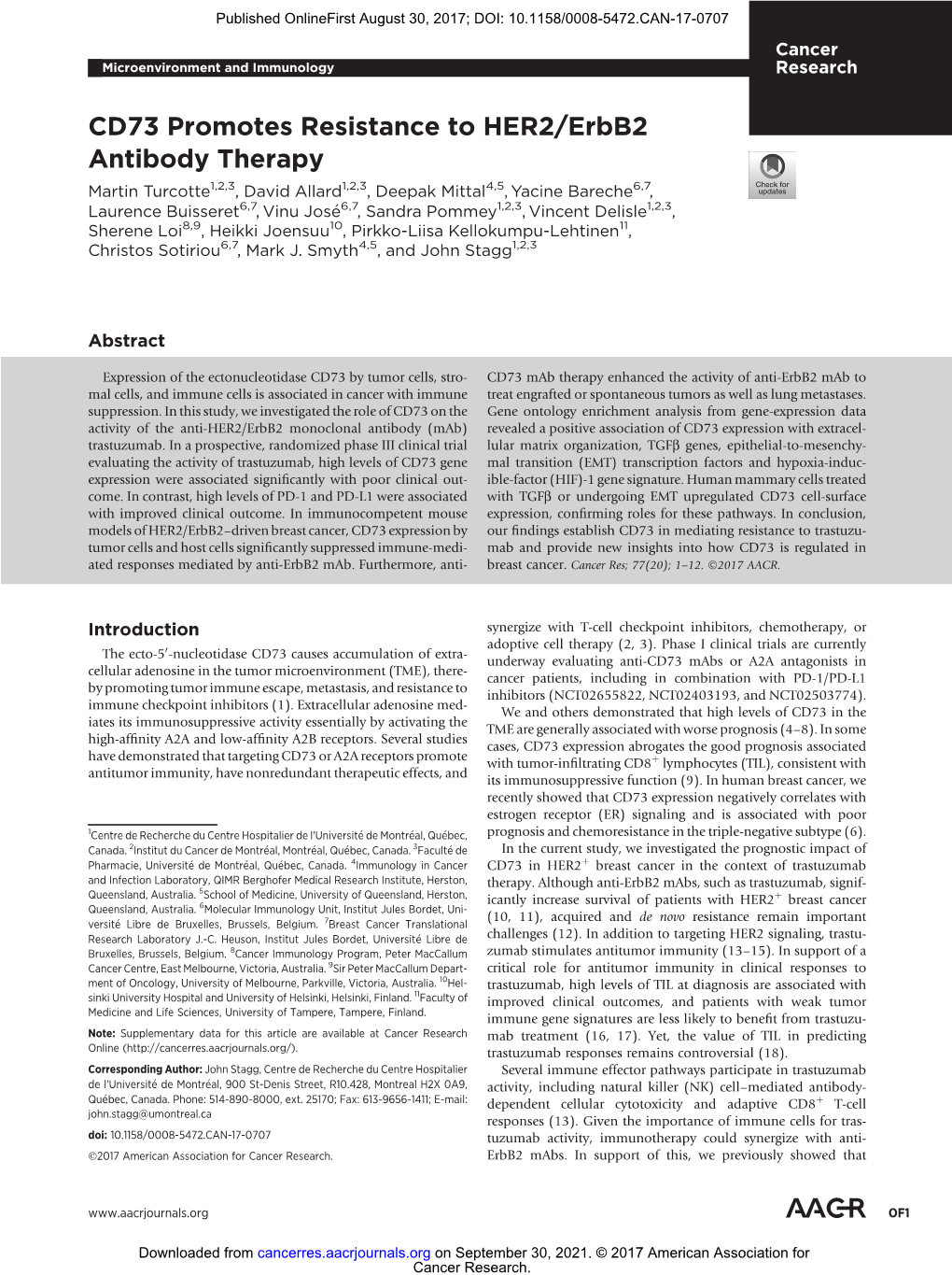 CD73 Promotes Resistance to HER2/Erbb2 Antibody Therapy